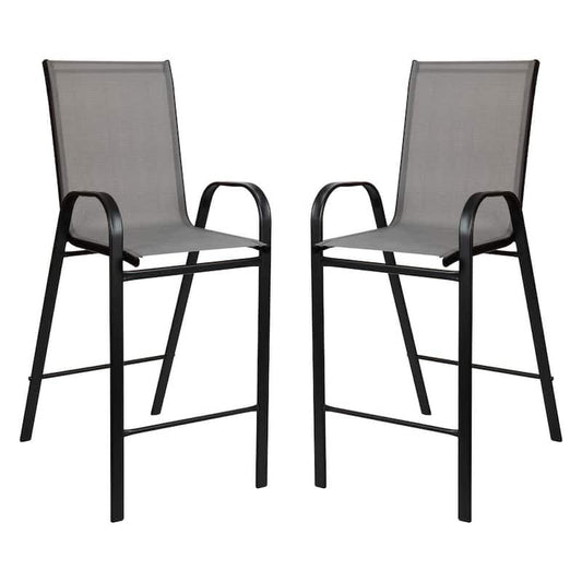 Stackable Metal Outdoor Barstools in Gray (2-Pack)