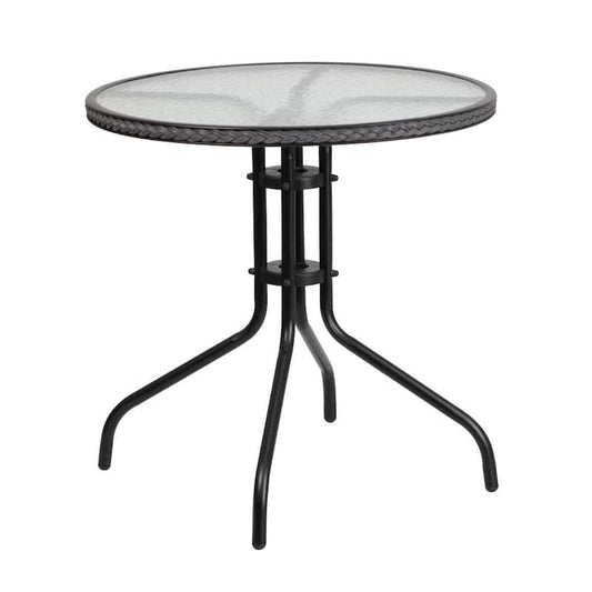 Clear Top/Gray Rattan Round Metal Outdoor Bistro Table