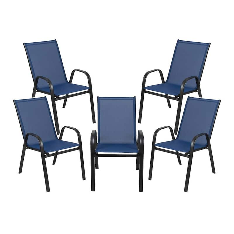 Black Stackable Metal Outdoor Dining Chair in Navy (5-Pack)