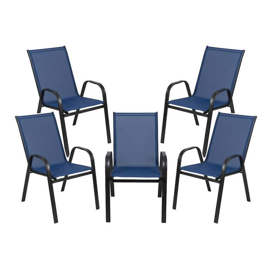 Black Stackable Metal Outdoor Dining Chair in Navy (5-Pack)