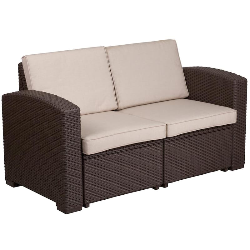 Brown Wood Outdoor Loveseat