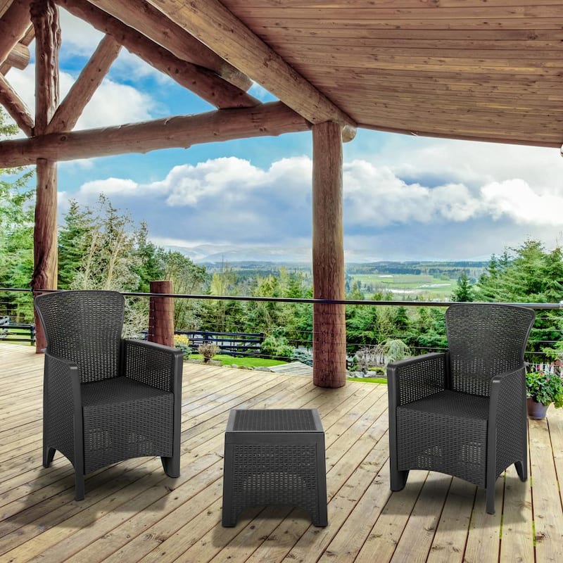 Gray 3-Piece Wood Patio Conversation Set