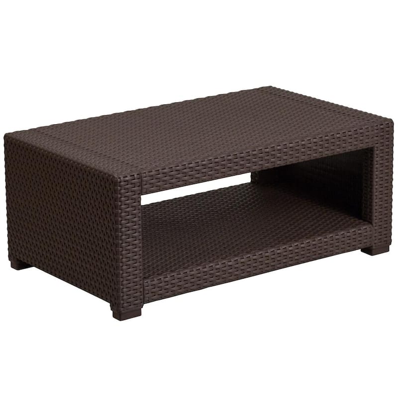 Chocolate Brown Rectangle Wicker Outdoor Dining Table