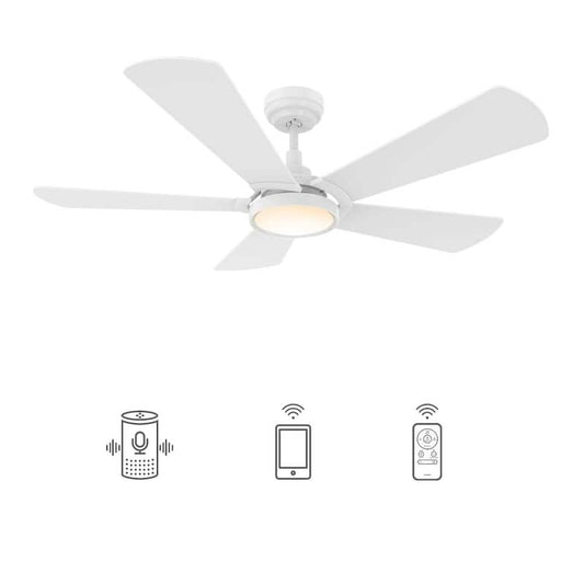 Wilkes 52 in. Dimmable LED Indoor/Outdoor White Smart Ceiling Fan with Light and Remote, Works with Alexa/Google Home