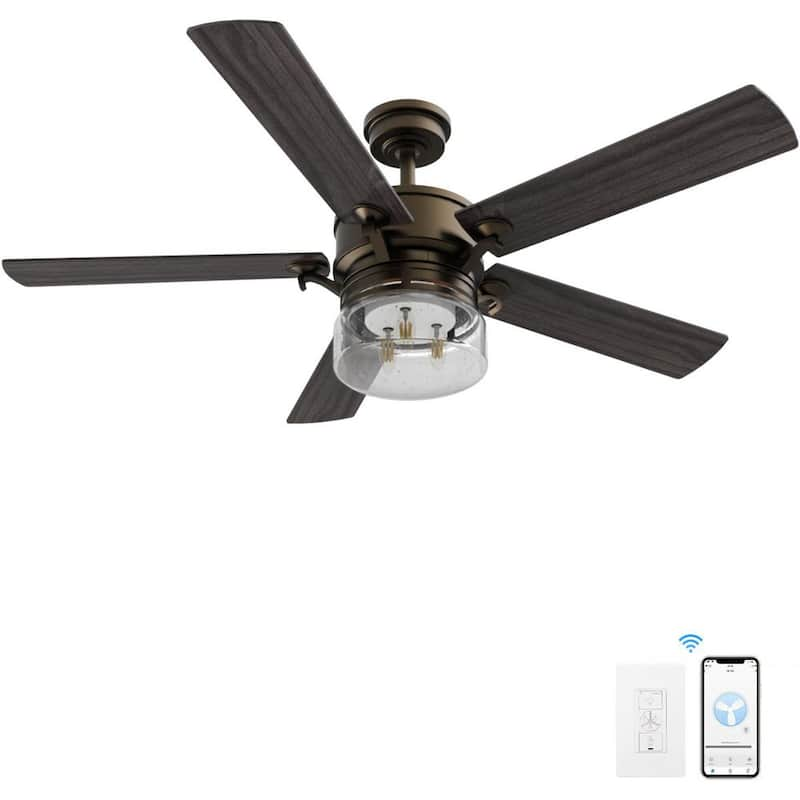 Alexandria 52 in. Oil Rubbed Bronze Smart Ceiling Fan with Light Kit and Wall Control, Works with Alexa/Google Home