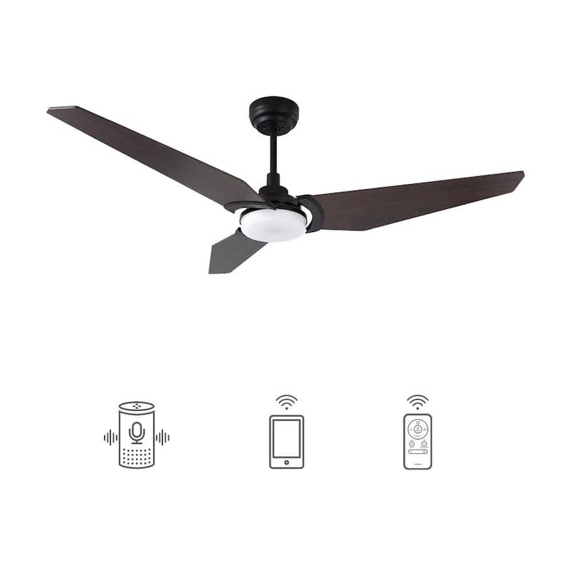 Brently 52 in. Dimmable LED Indoor/Outdoor Black Smart Ceiling Fan with Light and Remote, Works with Alexa/Google Home