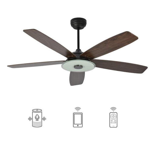 Hardley 52 in. Dimmable LED Indoor/Outdoor Black Smart Ceiling Fan with Light and Remote, Works with Alexa/Google Home