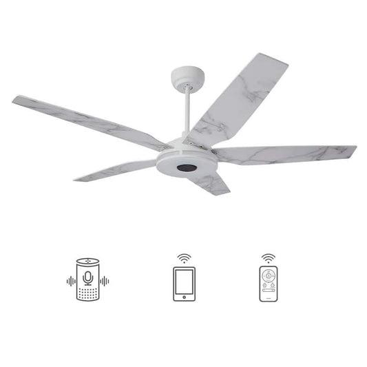 Starfish 52 in. Dimmable LED Indoor/Outdoor White Smart Ceiling Fan with Light and Remote, Works with Alexa/Google Home