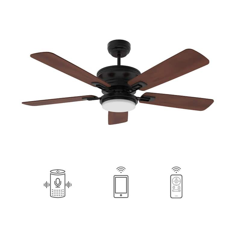 Glacier 52 in. Dimmable LED Indoor/Outdoor Black Smart Ceiling Fan with Light and Remote, Works with Alexa/Google Home