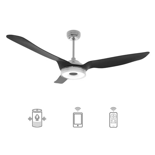 Finley 56 in. Indoor/Outdoor Silver Smart Ceiling Fan, Dimmable LED Light and Remote, Works w/Alexa/Google Home/Siri