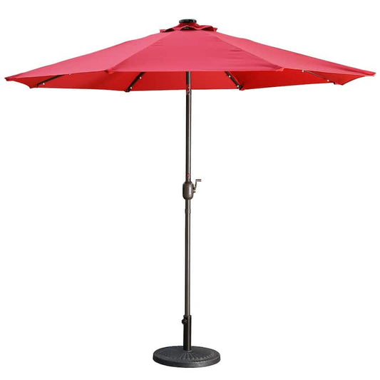 9 ft. Aluminum Market High Quality Solar LED Light Tilt Patio Beach Umbrella in Red Without Base