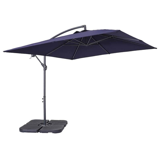 8.5 ft. Square Outdoor Market Cantilever Patio Umbrella in Blue, with Crank and Base