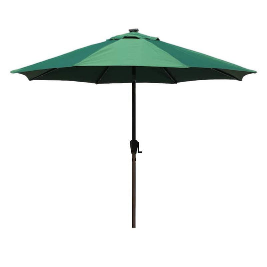 9 ft. Cast Aluminum Patio Market Umbrella with 32 LED Solar Lights in Green