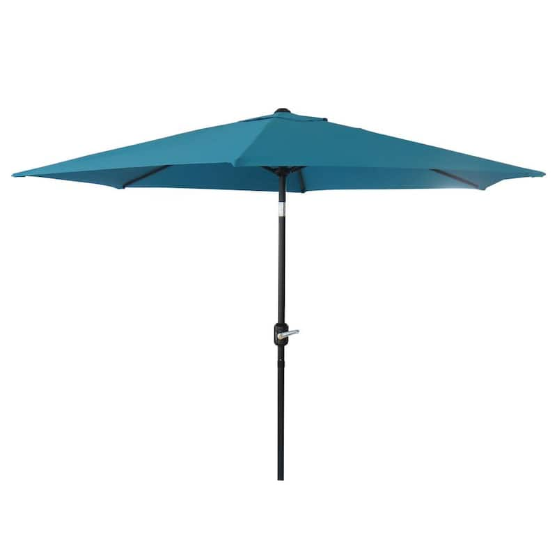 9 ft. Black Steel Pole Market Outdoor Patio Umbrella in Blue