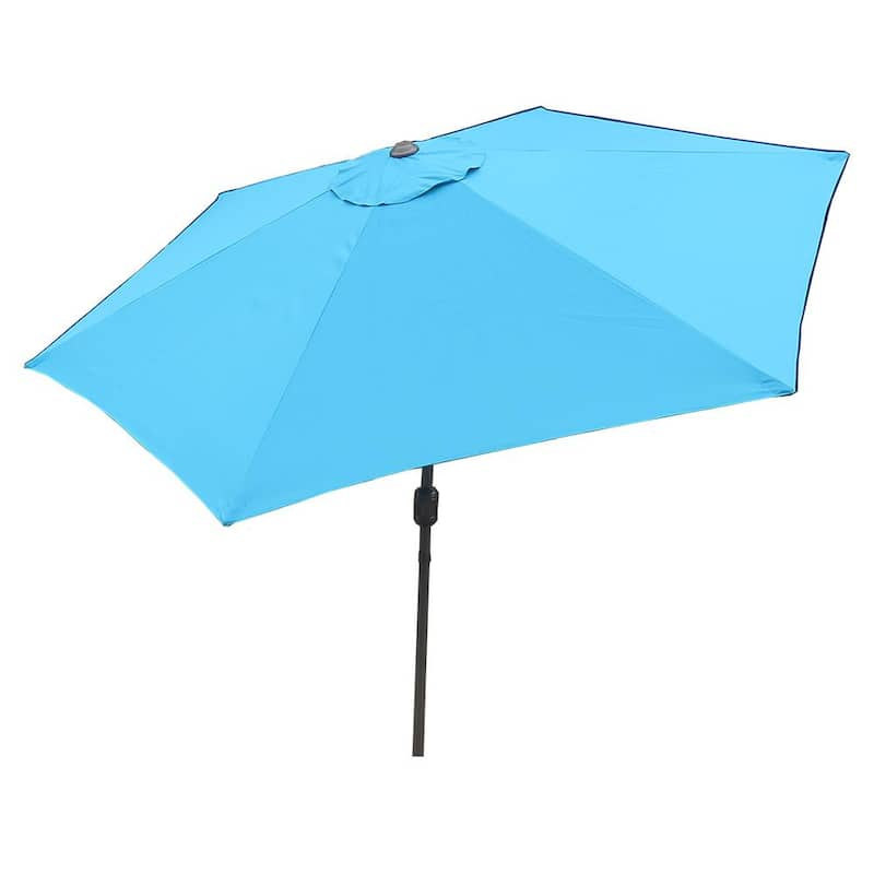 9 ft. Brown Steel Pole Market Outdoor Patio Umbrella in Blue