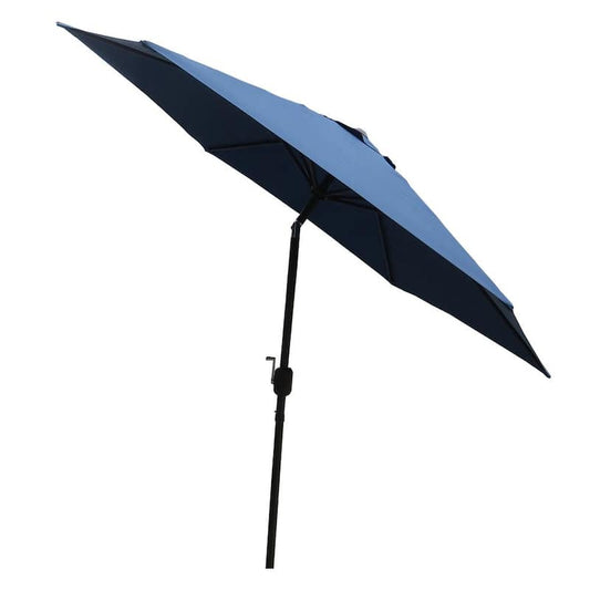 9 ft. Brown Steel Pole Market Outdoor Patio Umbrella in Dark Blue