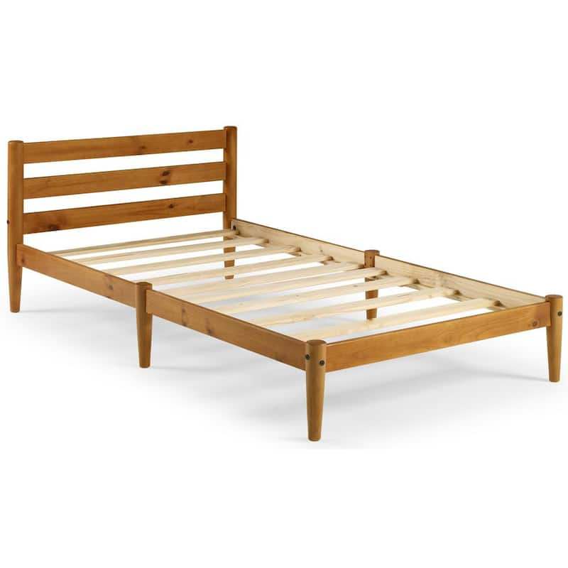 Mid-Century Modern Castanho Twin Size Slatted Headboard Platform Bed