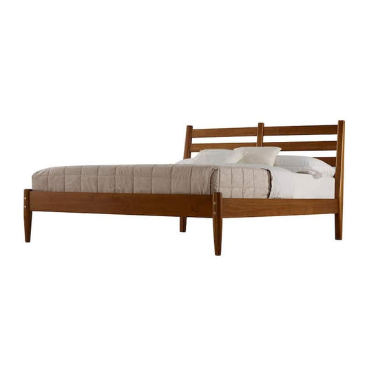 Mid-Century Castanho, Queen Size, Slat Headboard, Platform Bed