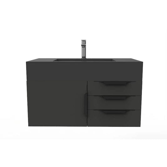 Nile 36 in. W x 19 in. D x 20 in. H Bath Vanity in Matte Black with Black Trim and Black Solid Surface Top