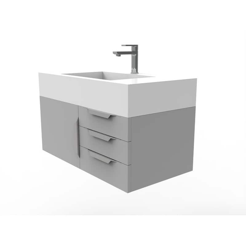 Nile 36 in. W x 19 in. D x 20 in. H Bath Vanity in Matte Gray with Chrome Trim and White Solid Surface Top