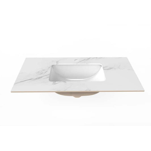 Cassandra 36 in. W x 22 in. D Porcelain Vanity Top in White Marble Finish with White Sink Basin