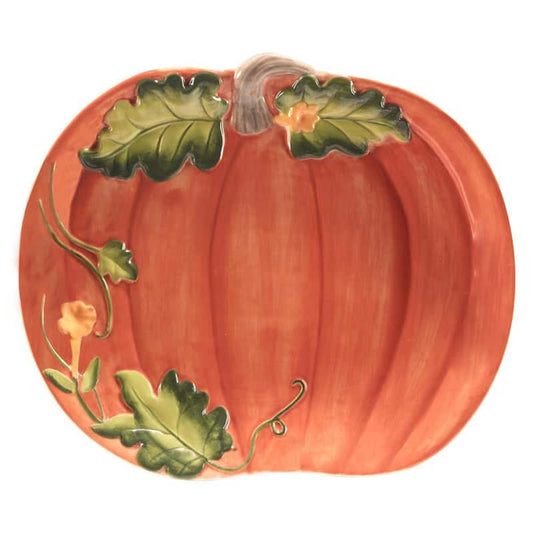 Harvest Morning Pumpkin 11.5 in. Assorted Colors Earthenware Platter