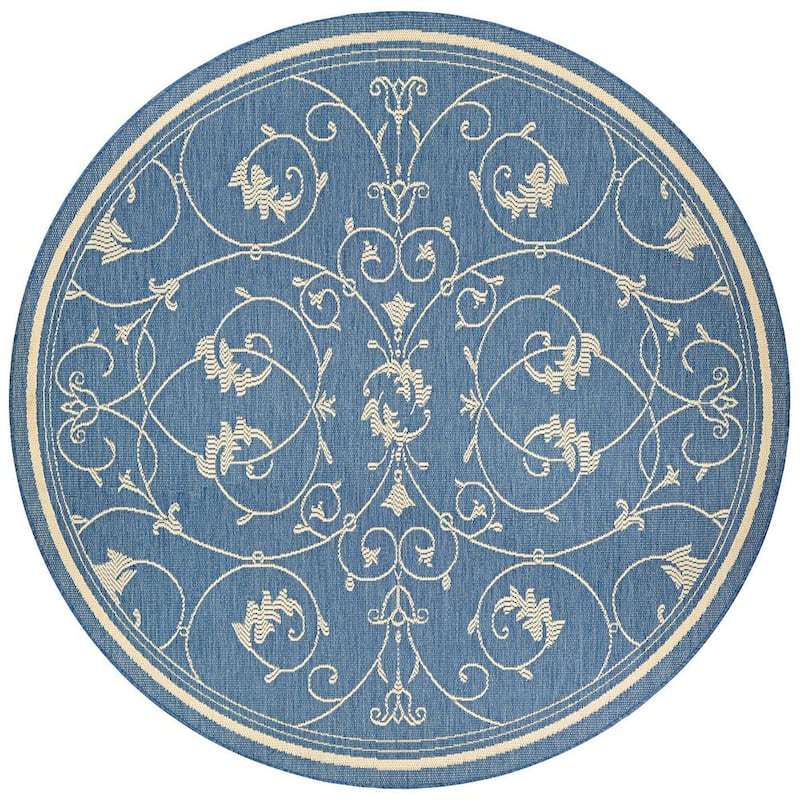 Recife Veranda Champagne-Blue 8 ft. 6 in. x 8 ft. 6 in. Round Indoor/Outdoor Area Rug