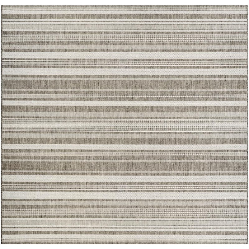 Recife Gazebo Stripe Champagne-Taupe 9 ft. x 9 ft. Square Indoor/Outdoor Area Rug