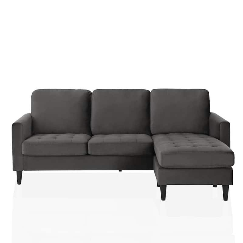 Strummer Charcoal Gray Velvet Reversible 3-Seater L-Shaped Sectional Sofa Couch