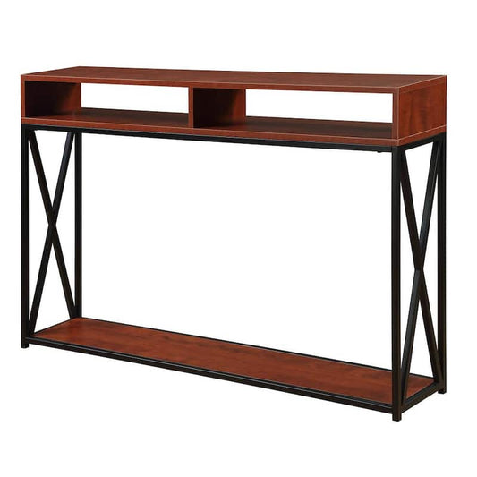 Tucson 48 in. Cherry/Black Standard Rectangle Wood Console Table with Shelves