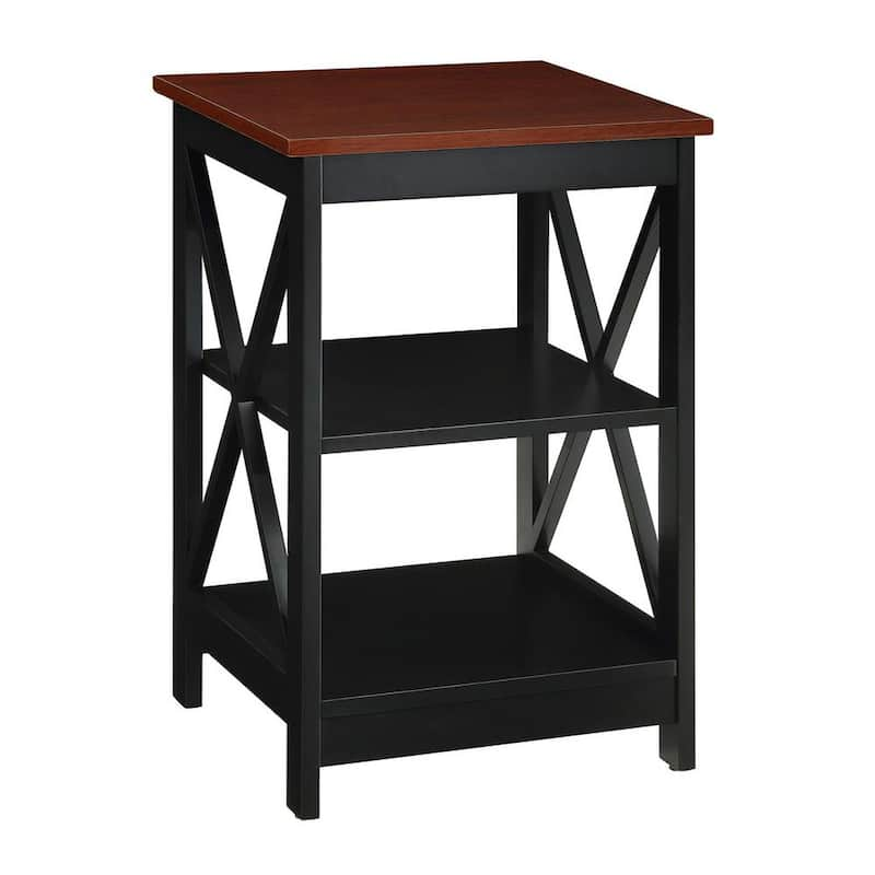 Oxford 15.75 in. Cherry / Black Standard Square MDF End Table with Shelves