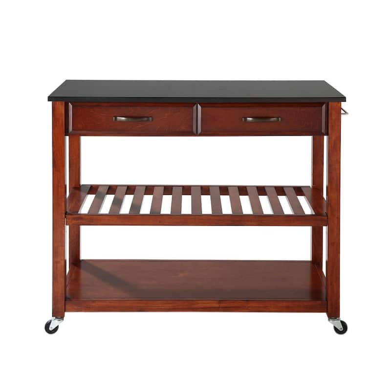 Cherry Kitchen Cart With Black Granite Top