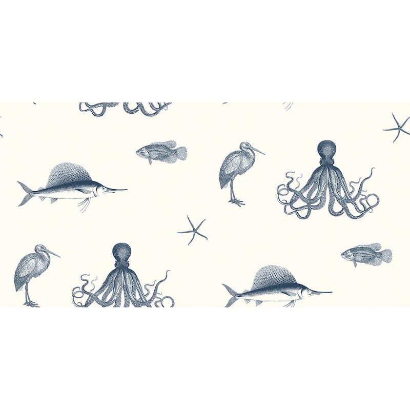 Oceania Navy Sea Creature Navy Paper Strippable Roll (Covers 56.4 sq. ft.)