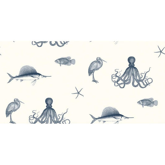 Oceania Navy Sea Creature Navy Paper Strippable Roll (Covers 56.4 sq. ft.)