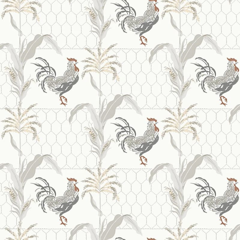 Hank Grey Rooster Grey Paper Strippable Roll (Covers 56.4 sq. ft.)