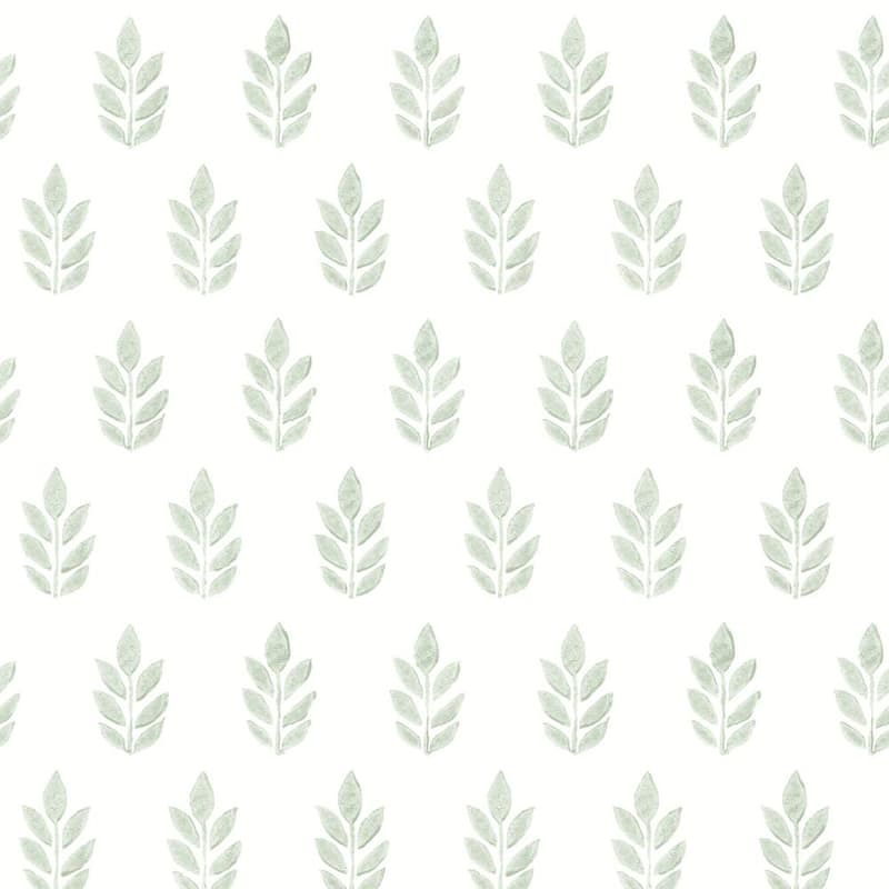 Ervic Green Leaf Block Print Wallpaper