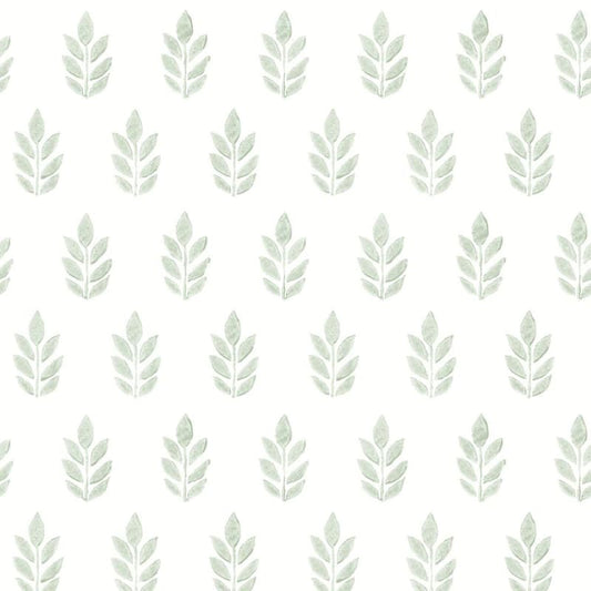 Ervic Green Leaf Block Print Wallpaper