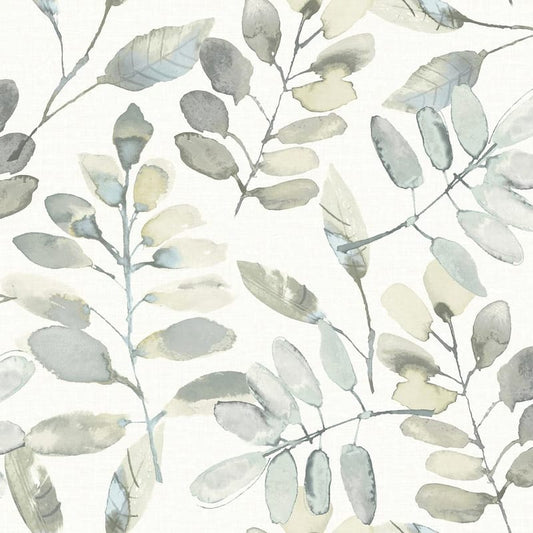 Pinnate Grey Paper Pre-Pasted Matte Leaves Strippable Wallpaper