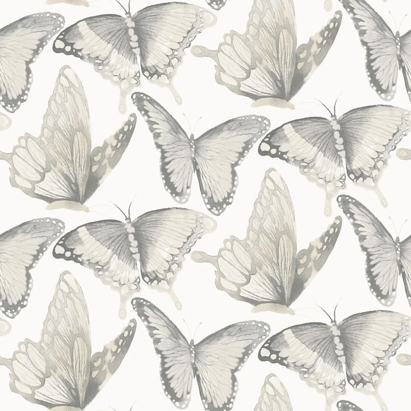 Janetta Grey Butterfly Fabric Pre-Pasted Matte Strippable Wallpaper