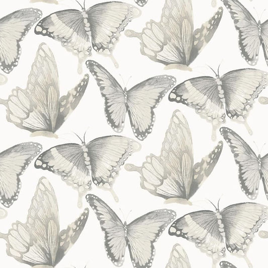 Janetta Grey Butterfly Fabric Pre-Pasted Matte Strippable Wallpaper