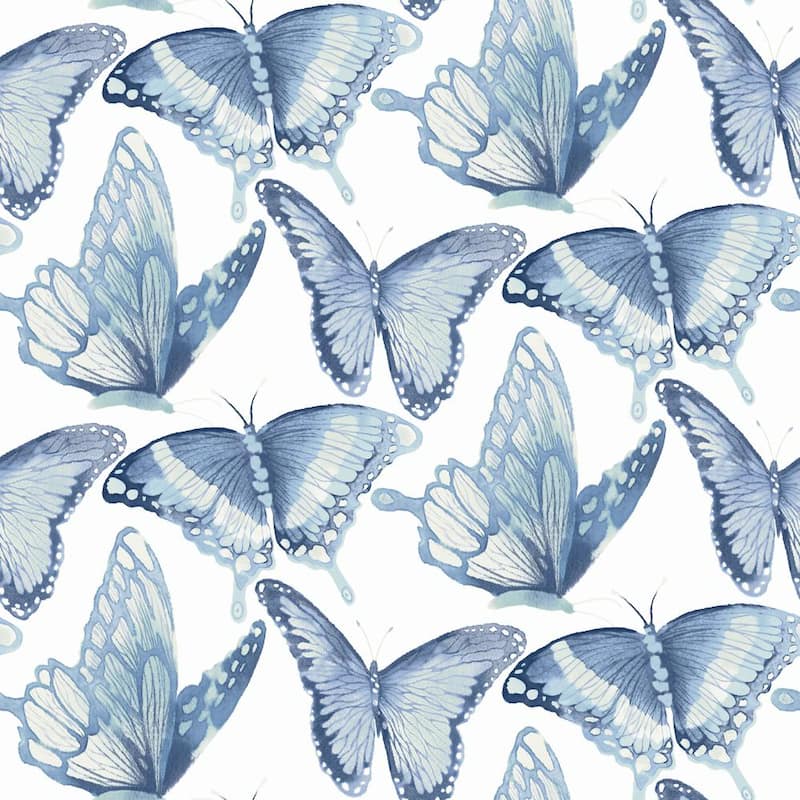 Janetta Blue Butterfly Fabric Pre-Pasted Matte Strippable Wallpaper