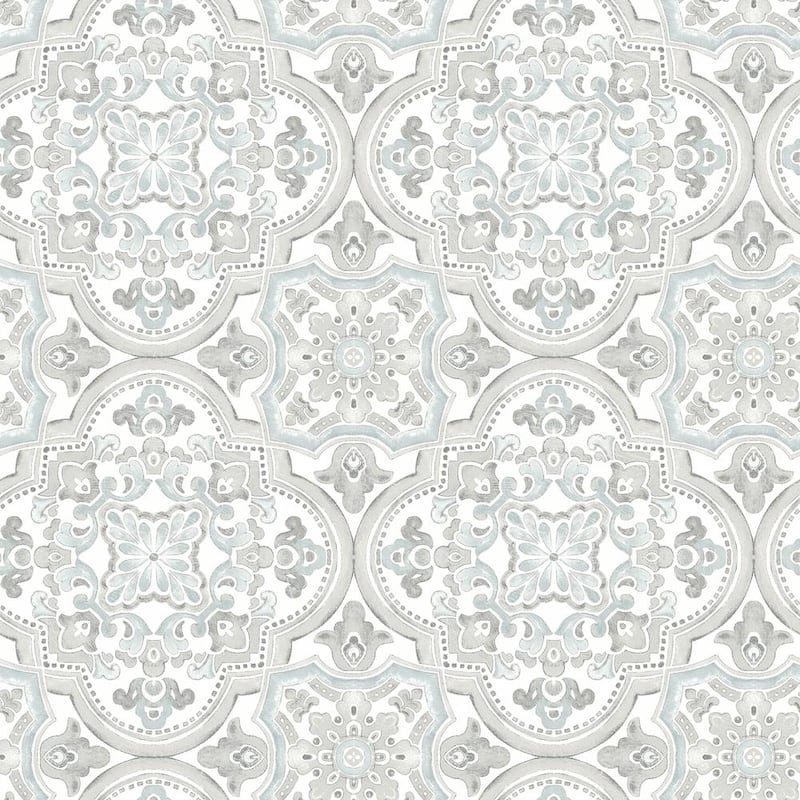 Blue Concord Aqua Medallion Fabric Pre-Pasted Matte Strippable Wallpaper