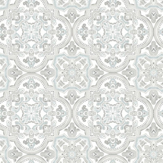 Blue Concord Aqua Medallion Fabric Pre-Pasted Matte Strippable Wallpaper