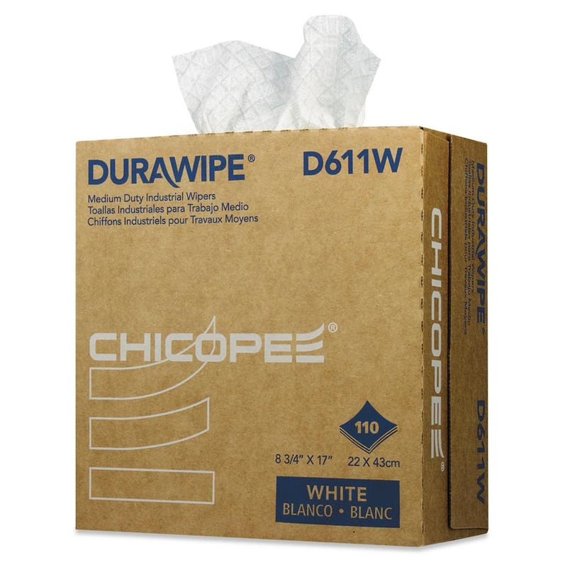 Durawipe Medium-Duty Industrial Wipers, 8.8 in. x 17 in., White, 110/Box, 12 Box/Carton