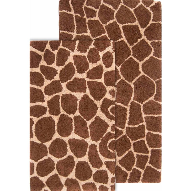 Giraffe Chocolate and Beige 21 in. x 34 in. and 24 in. x 40 in. 2-Piece Bath Rug Set