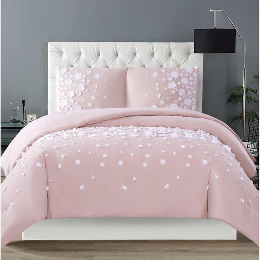 Confetti Flowers 3-Piece Blush Full/Queen Comforter Set