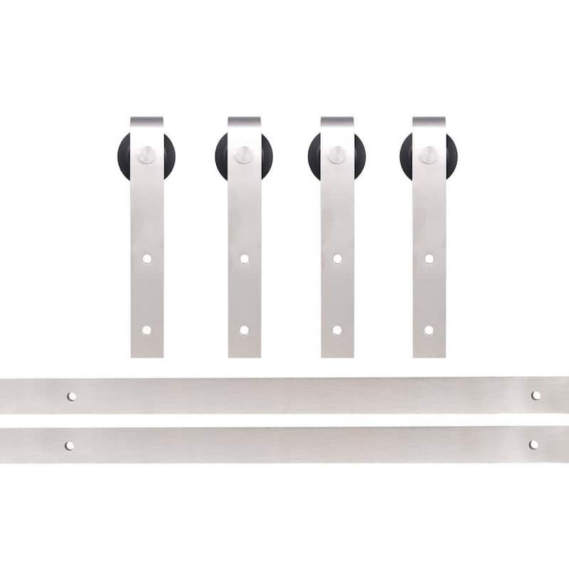 Modern 144 in. Stainless Steel Sliding Standard Barn Door Hardware Track (2-Set)