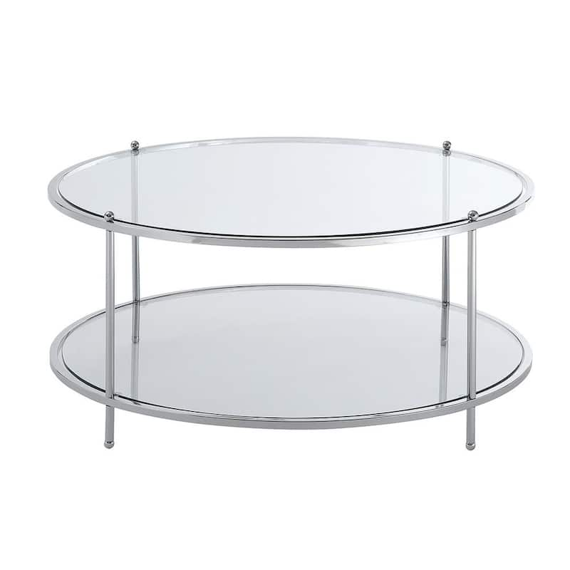 Royal Crest 36 in. Chrome Low Round Glass Top Coffee Table with Shelf