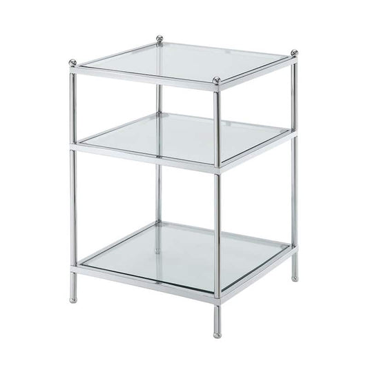 Royal Crest 16.25 in. Chrome Standard Height Square Glass Top End Table with Shelves