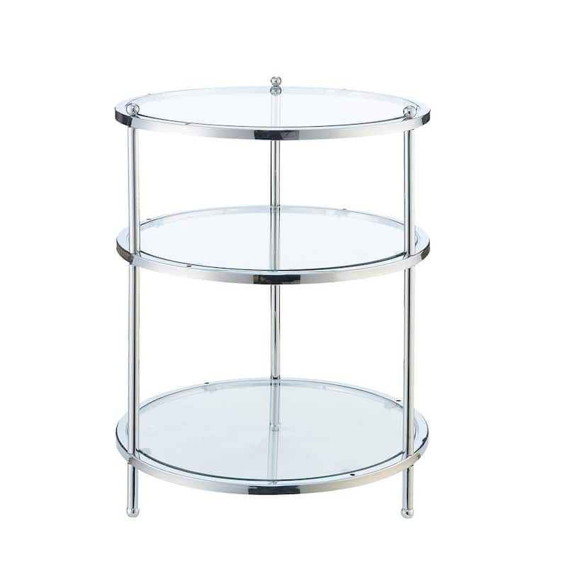 Royal Crest 18 in. Chrome Standard Height Round Glass Top End Table with 3-Tiers